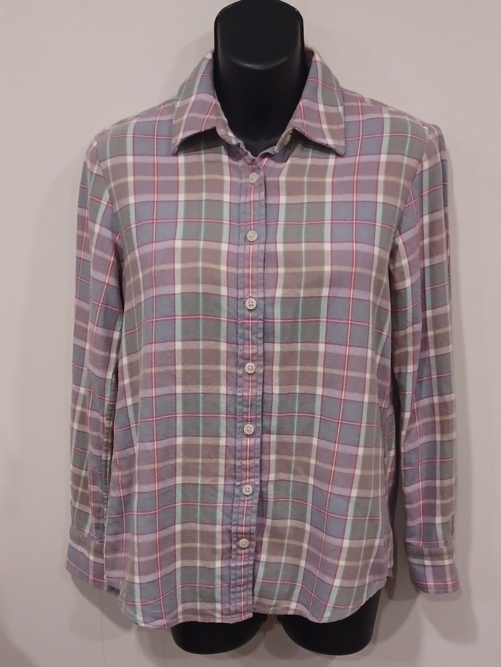 Lands' End Plaid Flannel Button Down Shirt- Sz. XS